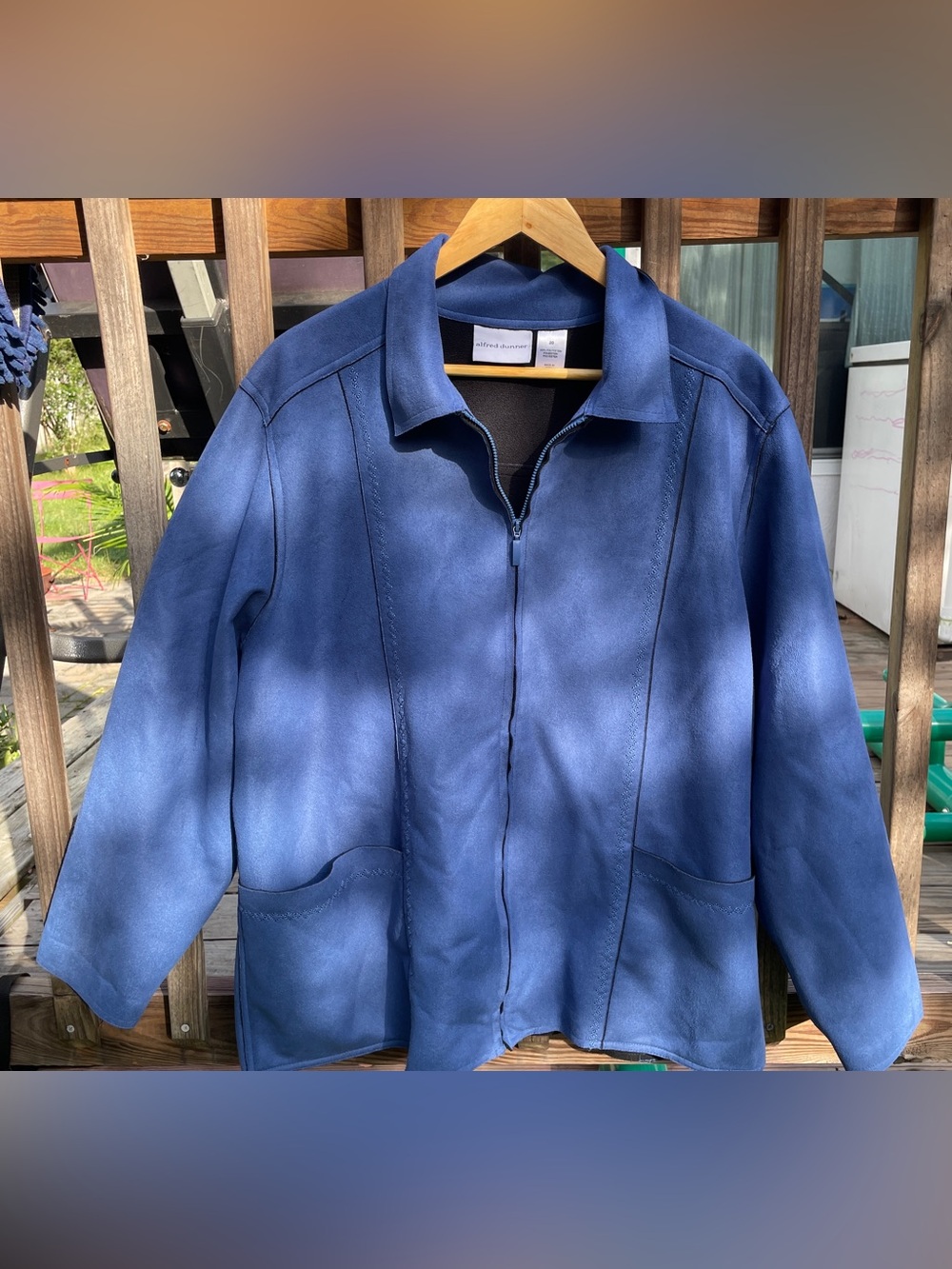 Alfred Dunner Blue Zip Front Jacket size 20 faux suede